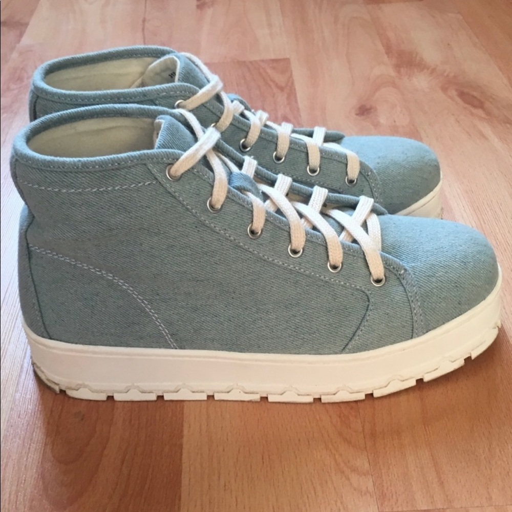 ZARA Fabric Platform High Top Sneakers in Light Blue with white soles
